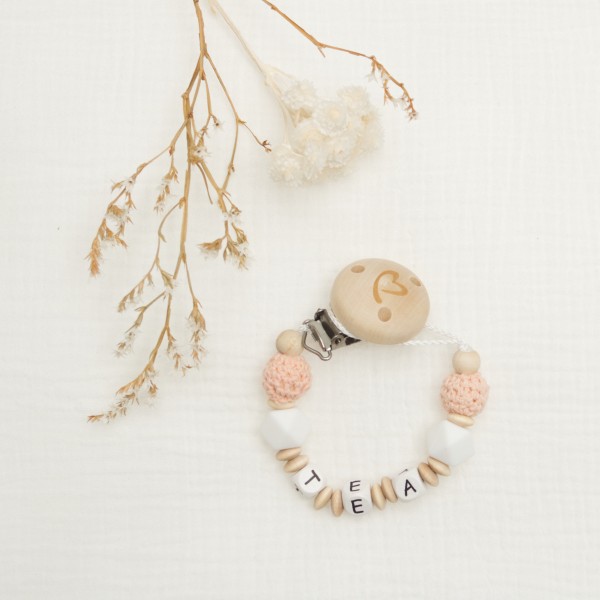 Nuggikette mit Namen aus Holz, Rose