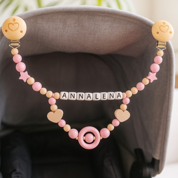 Kinderwagenkette mit Namen, Schaukel Rosa
