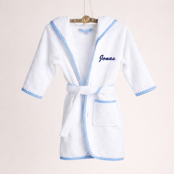 Baby Bademantel, Gingham Blau