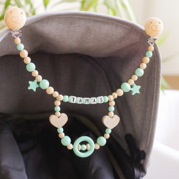 Kinderwagenkette mit Namen, Schaukel Mint