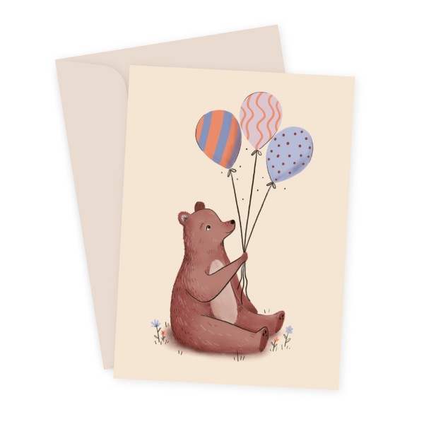 Folded card, bear with balloons