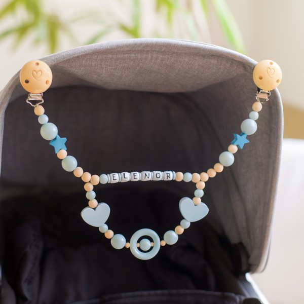 Kinderwagenkette mit Namen, Schaukel Blau