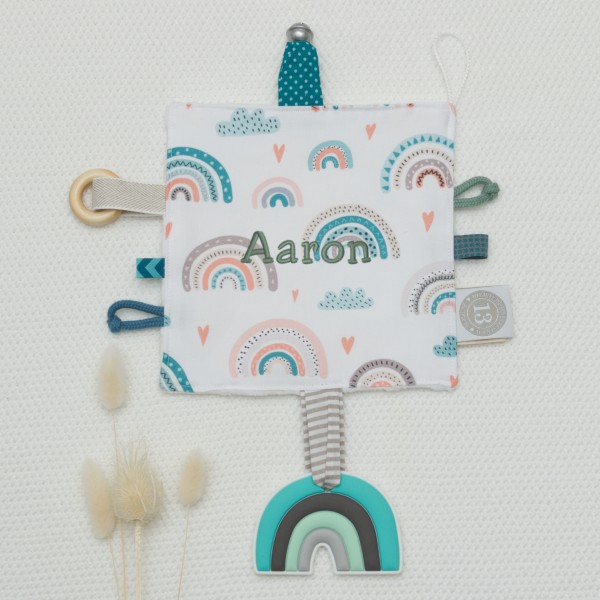 Knistertuch Baby, Regenbogen Mint